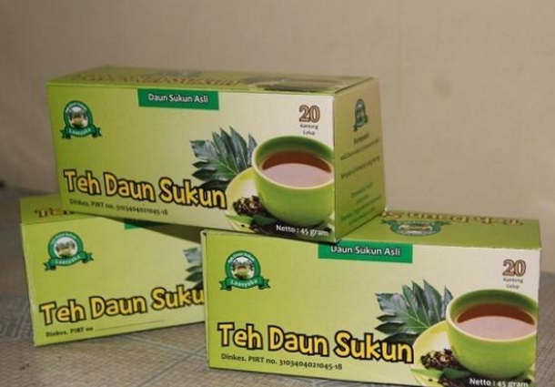 Salah satu produk teh daun sukun yang bisa langsung diseduh dan dikonsumsi secara praktis.